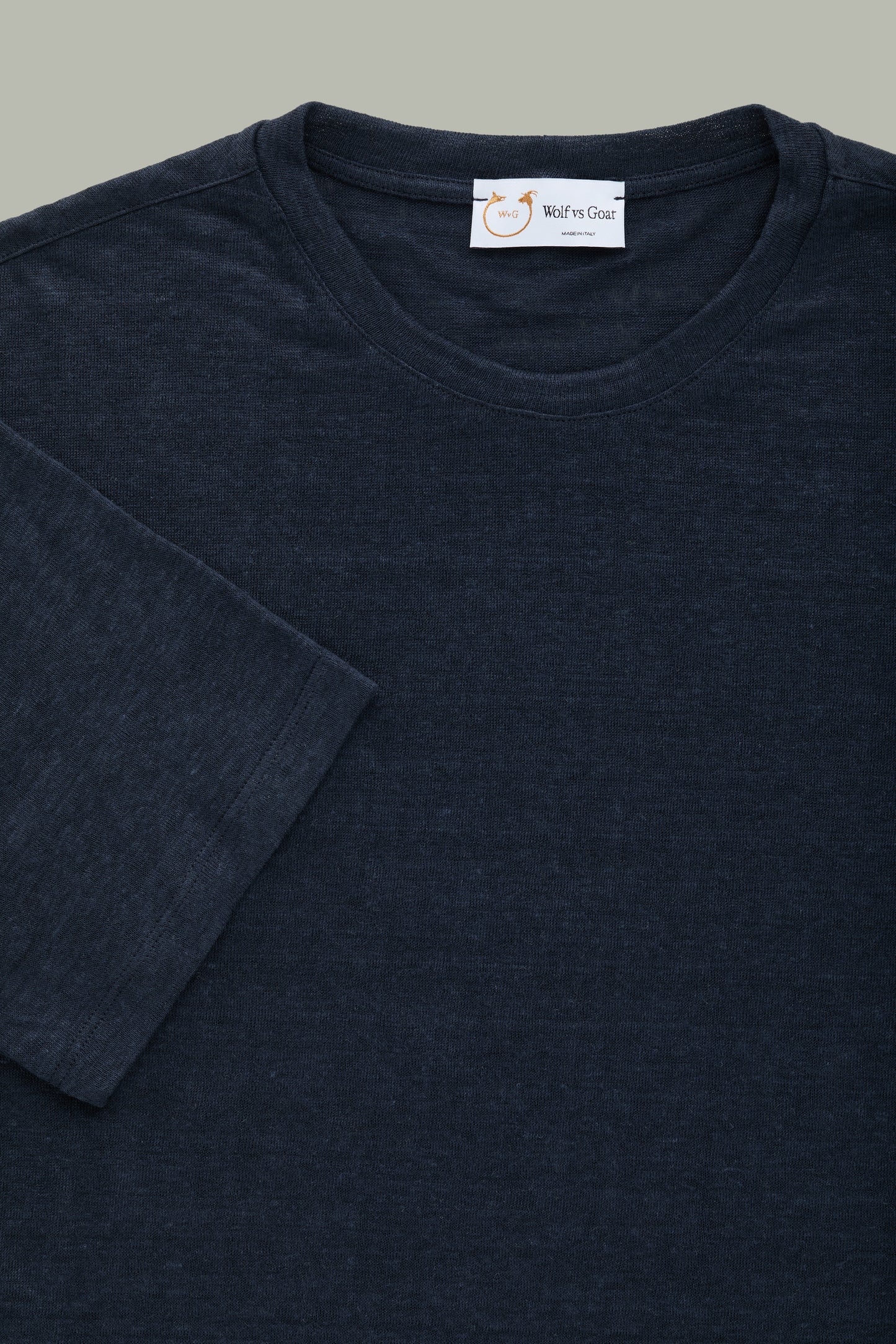 Short Sleeve Linen Crew Neck Tee-Shirt Navy