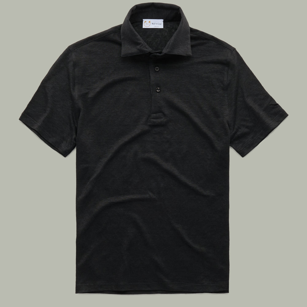 Short Sleeve Linen Polo Black