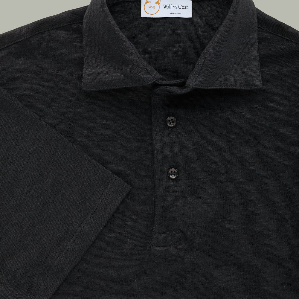 Short Sleeve Linen Polo Black