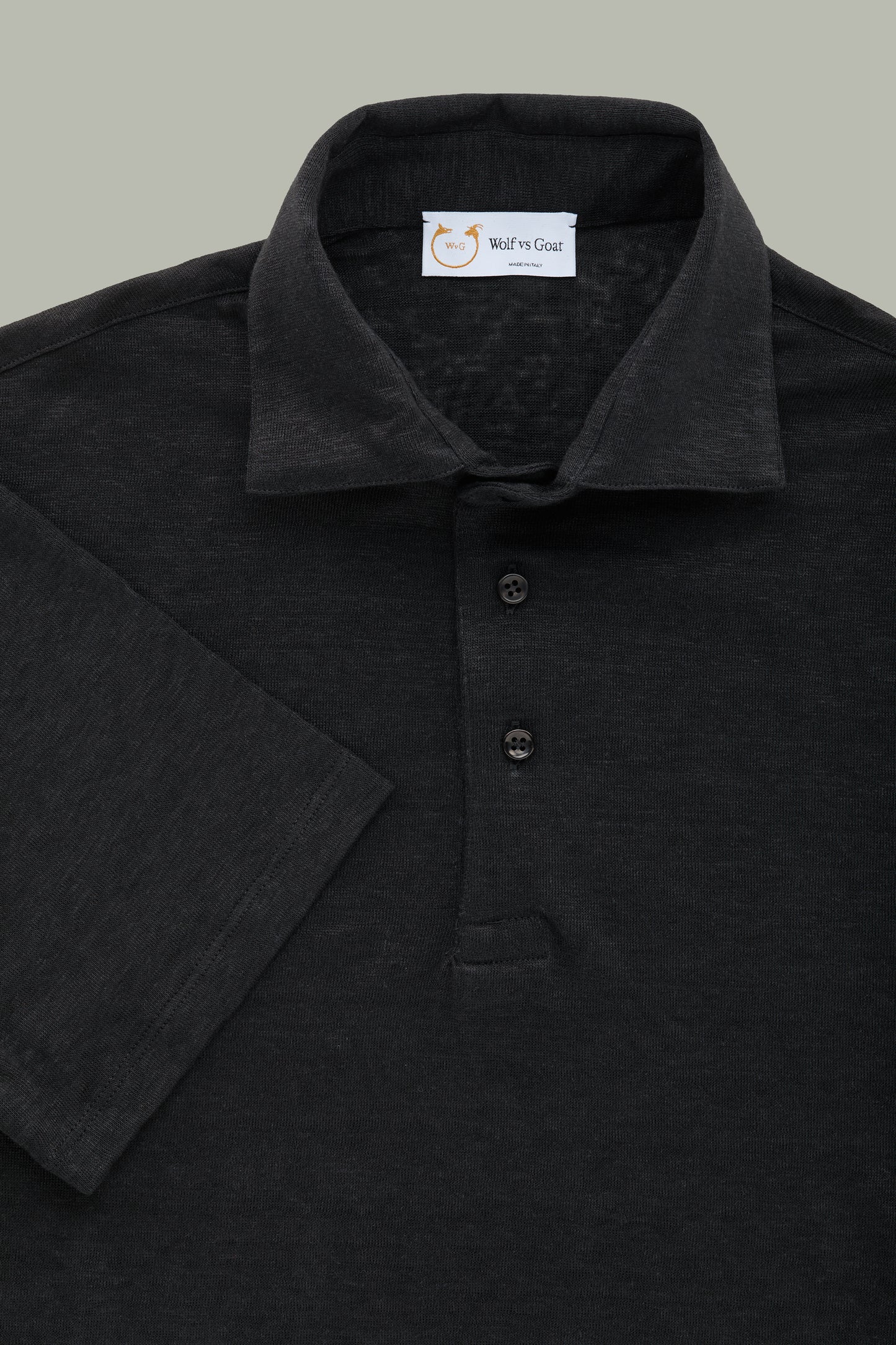 Short Sleeve Linen Polo Black