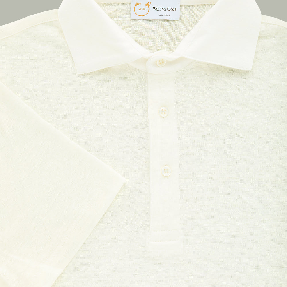 Short Sleeve Linen Polo Panna