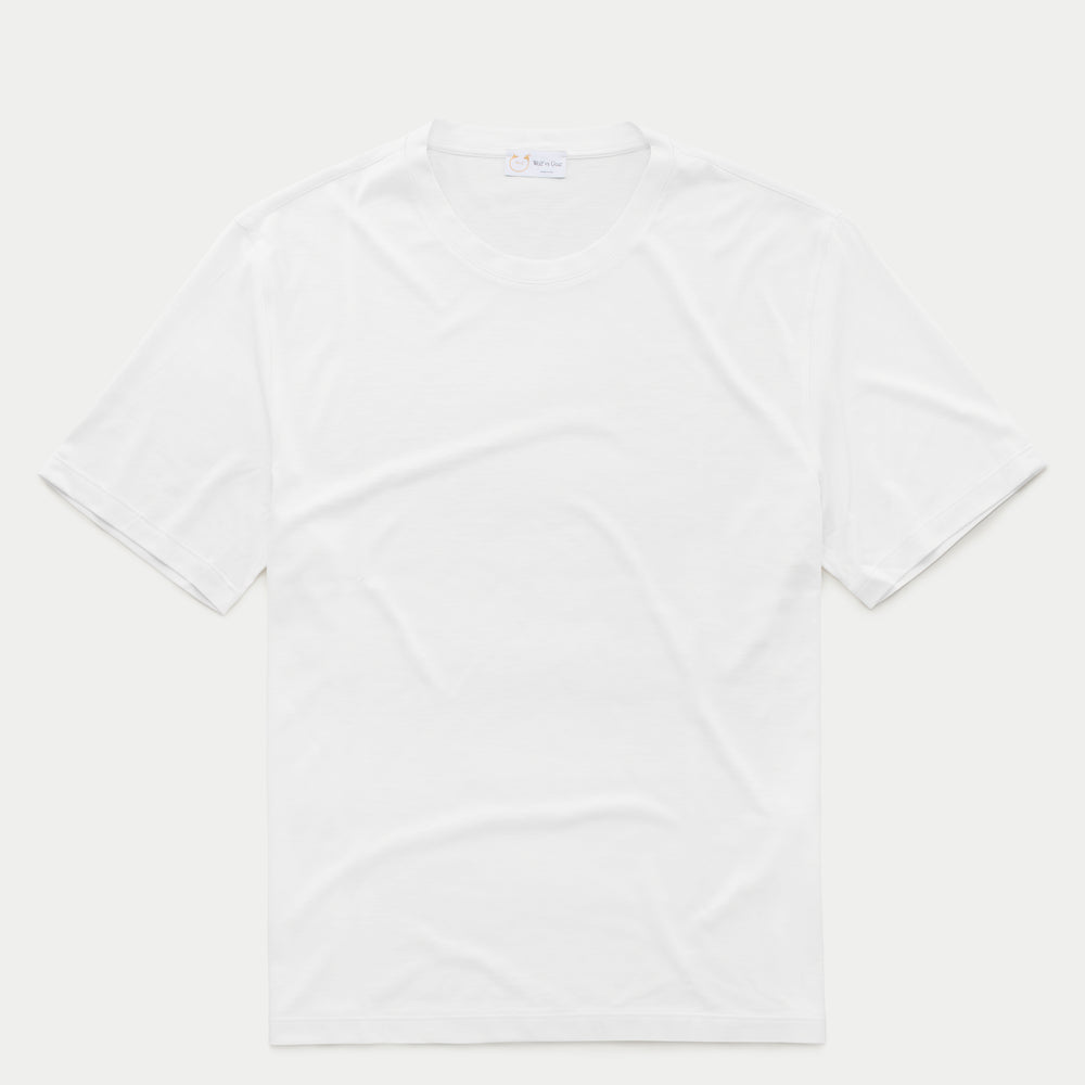 Silk Cotton Short Sleeve Crew Neck T-Shirt White