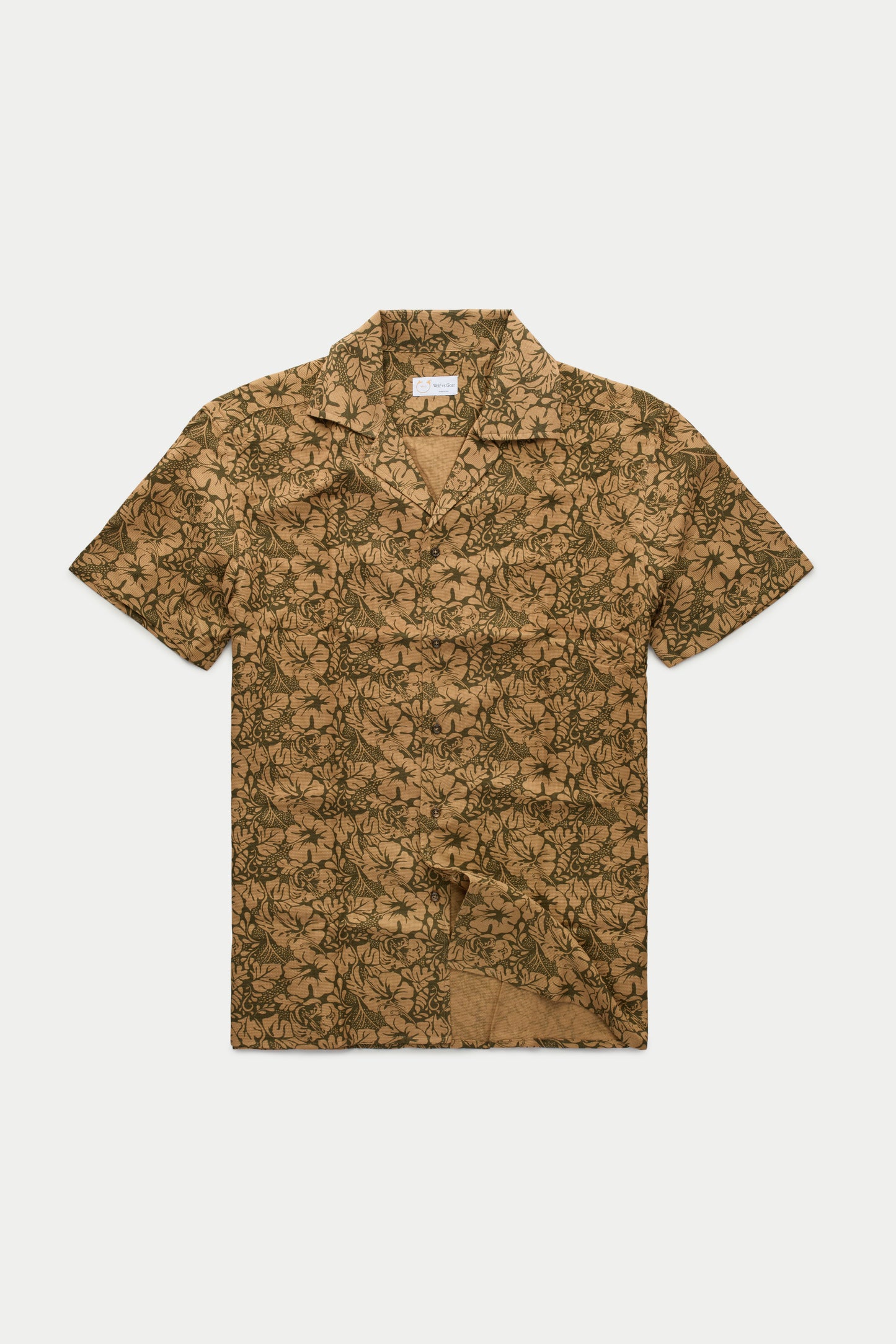 Cotton Wool Bowling Shirt Tan Hibiscus