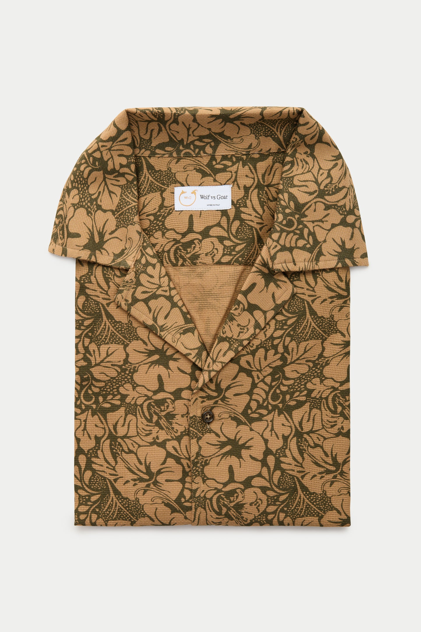 Cotton Wool Bowling Shirt Tan Hibiscus