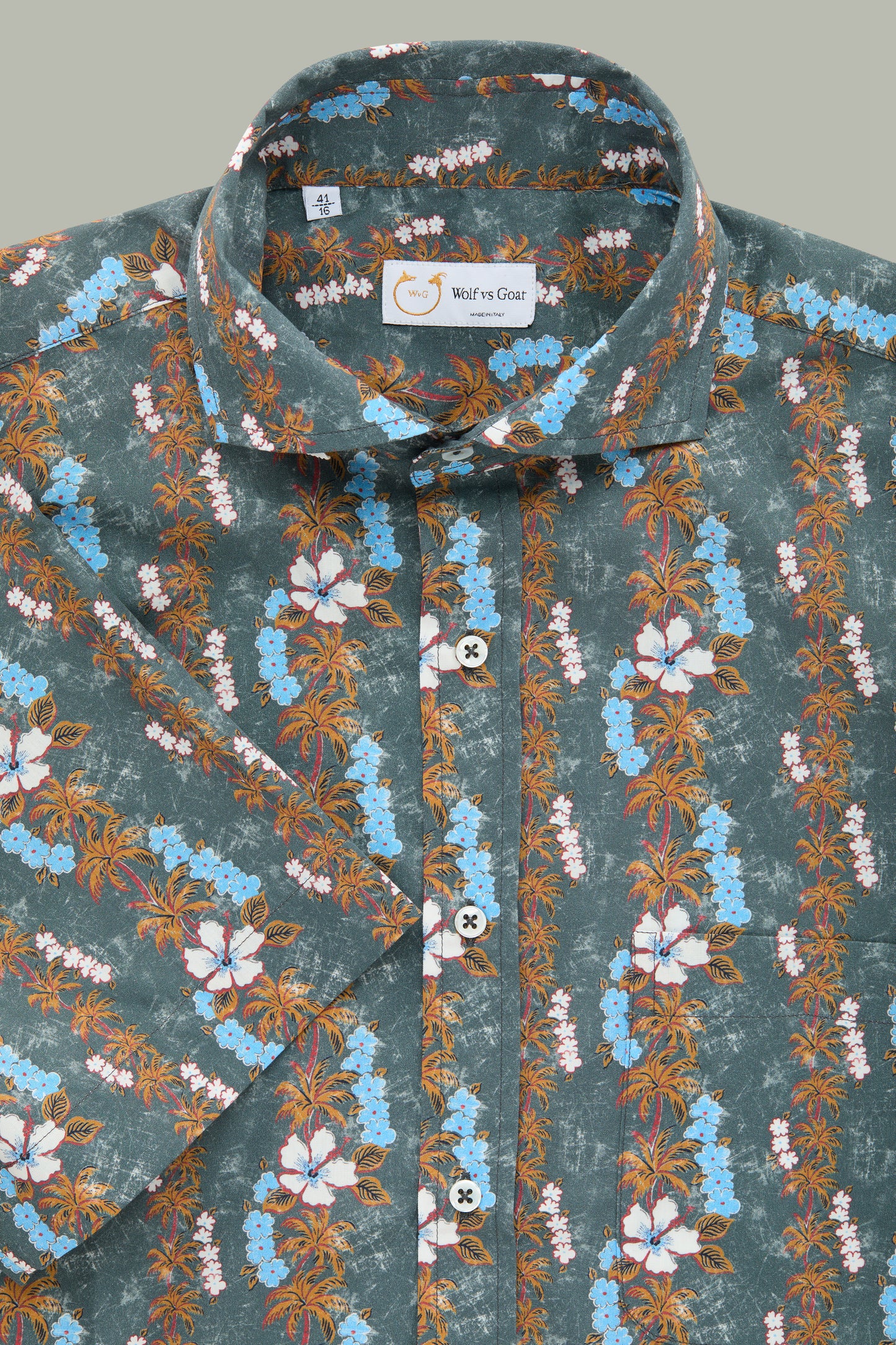 Cotton Short Sleeve After-Dinner Button Up Shirt White and Blue Hibiscus