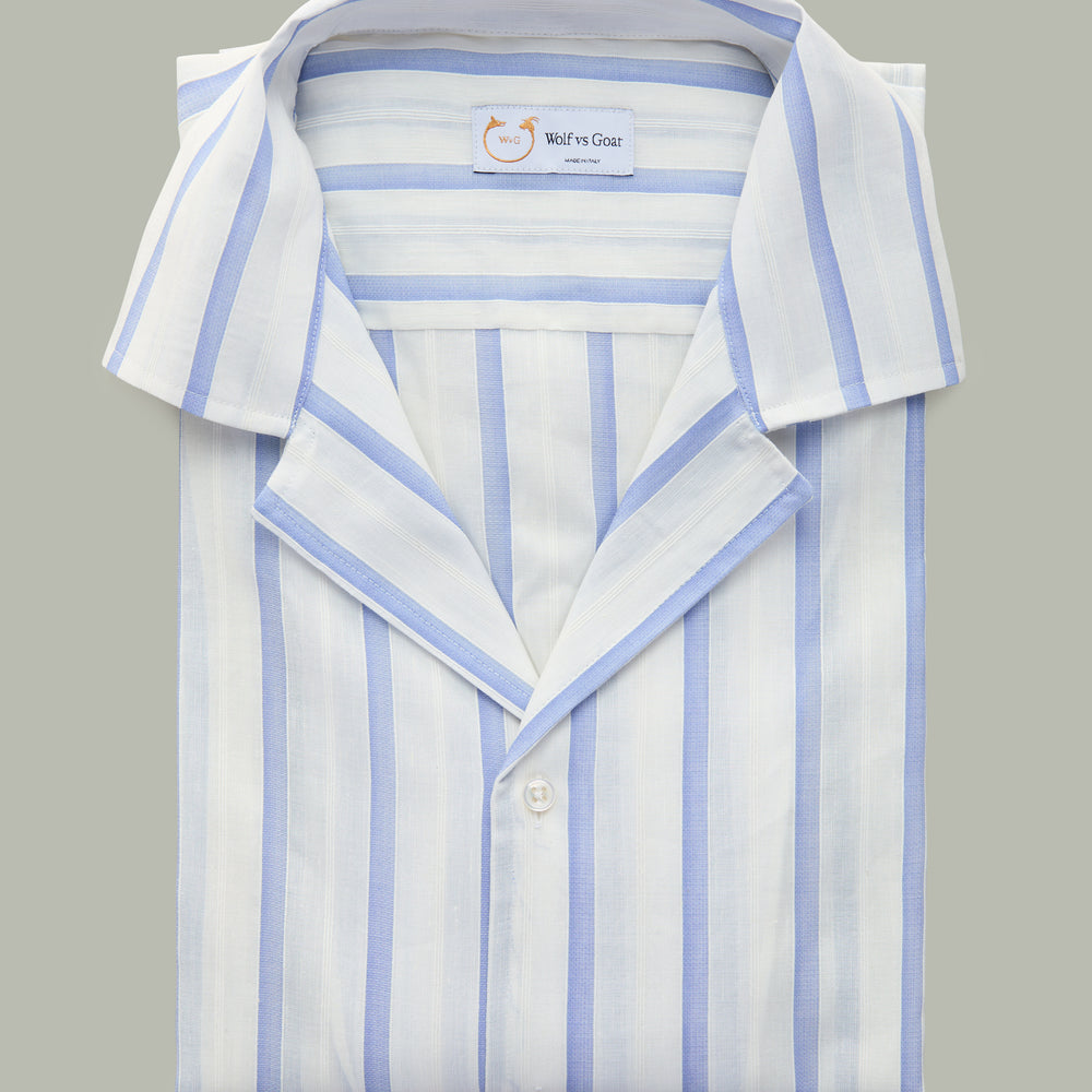 
                  
                    Cotton Linen Bowling Shirt Blue and White Stripes
                  
                