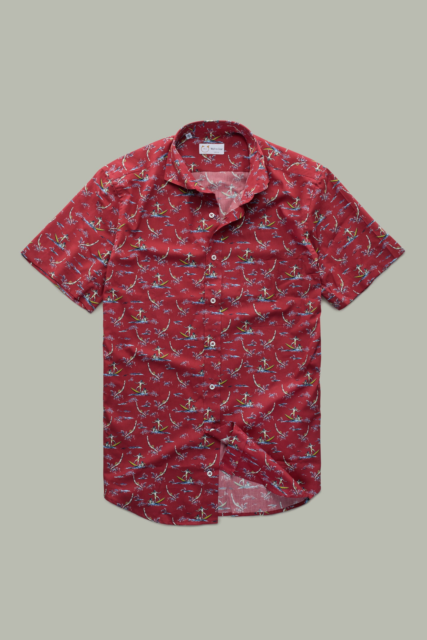 Cotton Short Sleeve After-Dinner Button Up Shirt Red Surfers