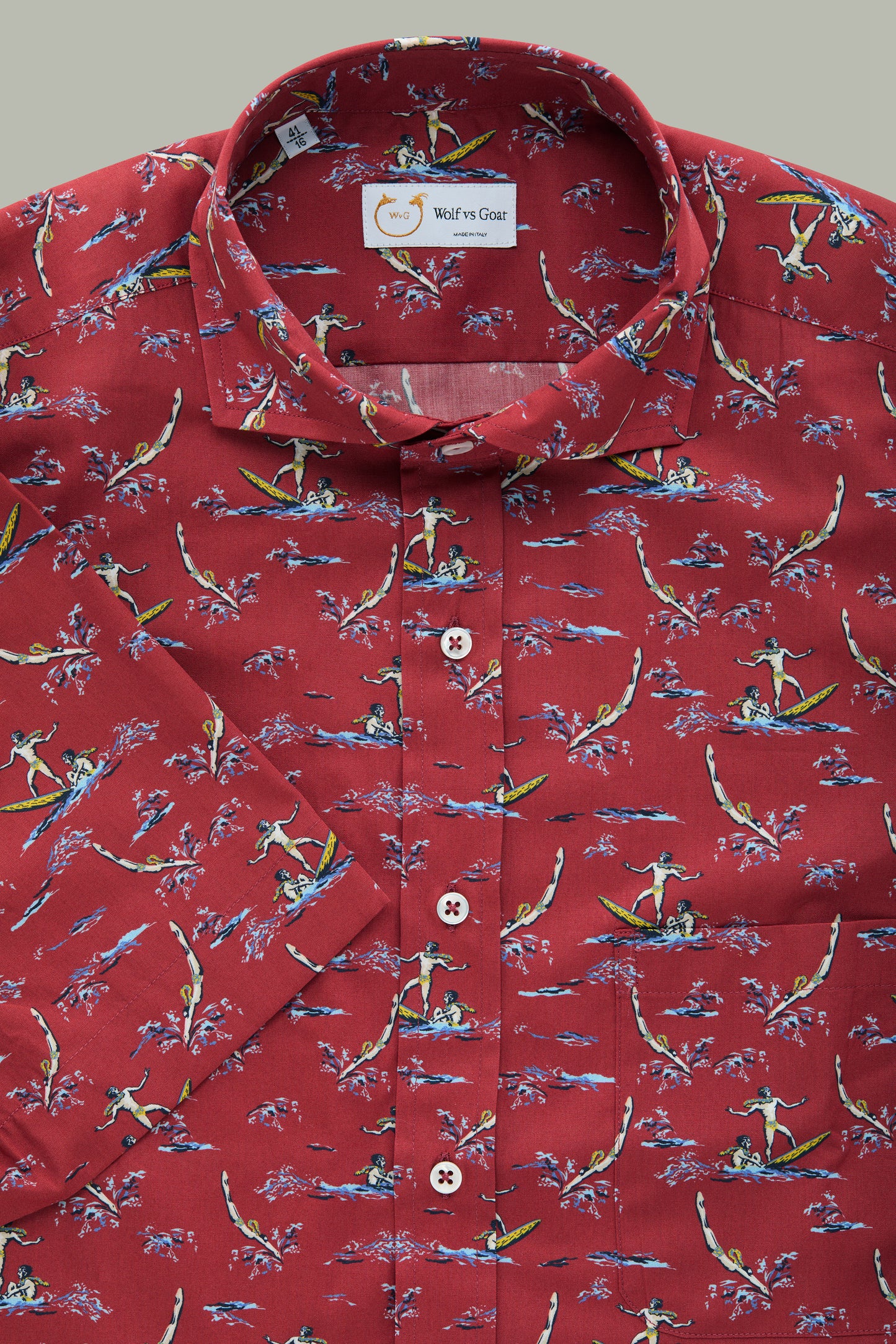 Cotton Short Sleeve After-Dinner Button Up Shirt Red Surfers