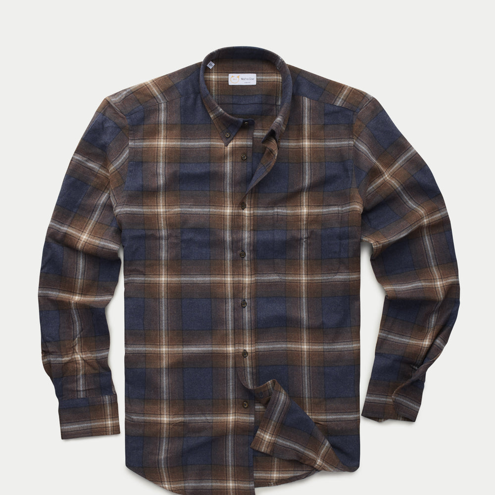 Long Sleeve Regular Button Down Shirt Brown Plaid