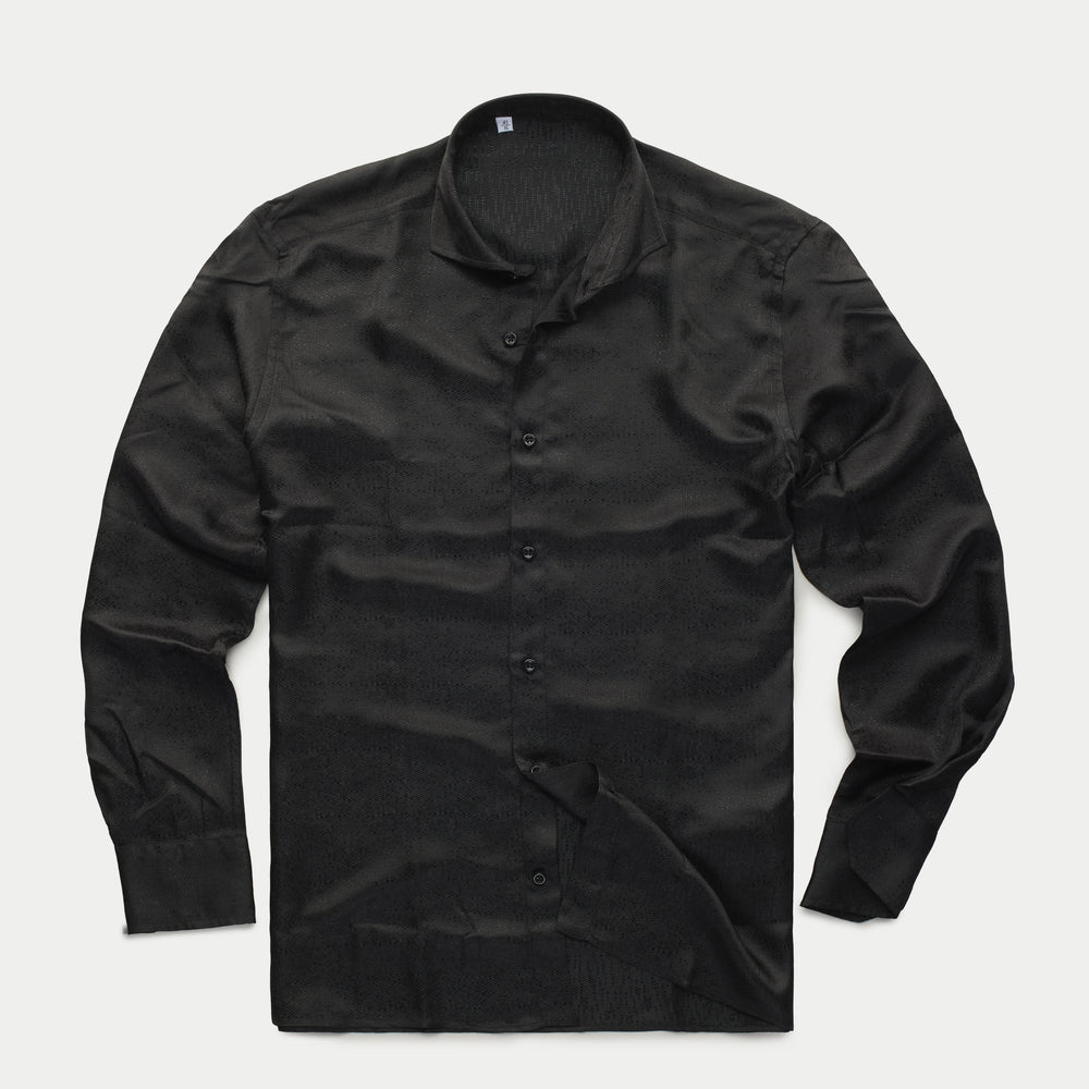 Long Sleeve Silk Jacquard Shirt Black