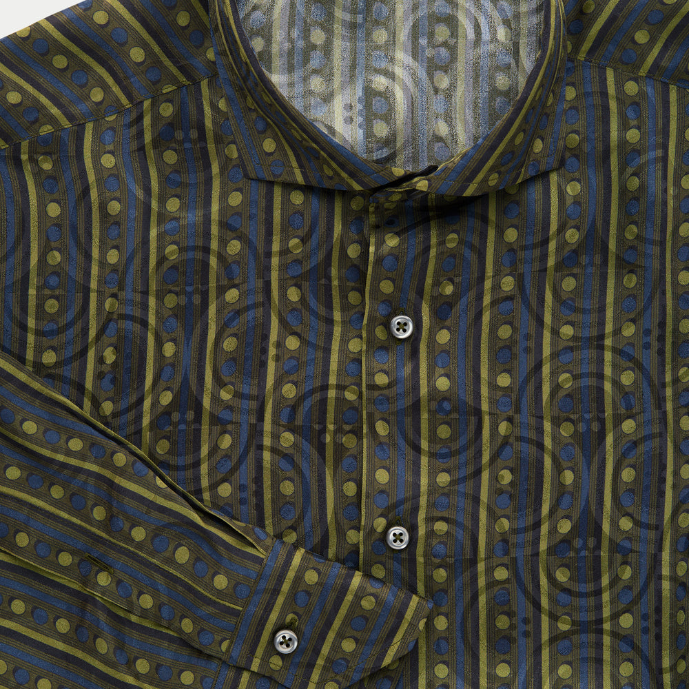 
                  
                    Long Sleeve Silk Jacquard Printed Shirt Gold Brown and Blue Patterns
                  
                