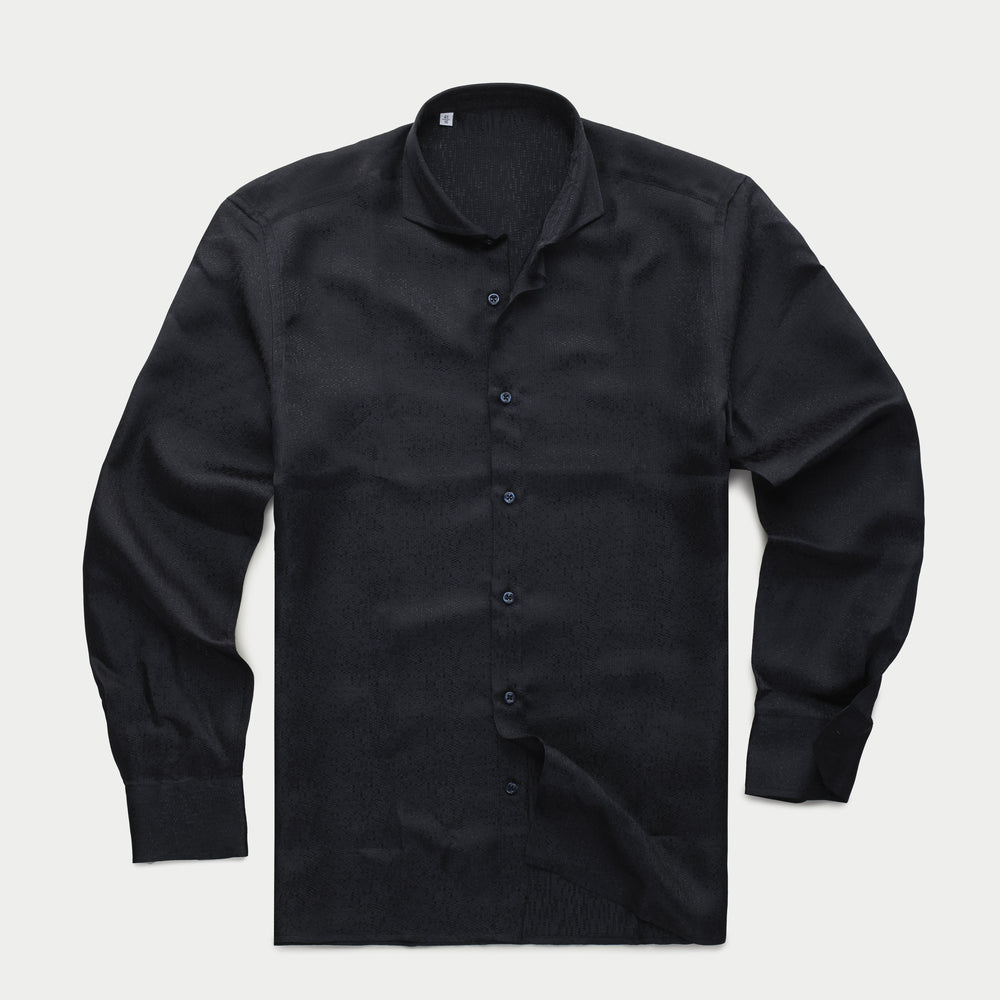 Long Sleeve Silk Jacquard Shirt Notte