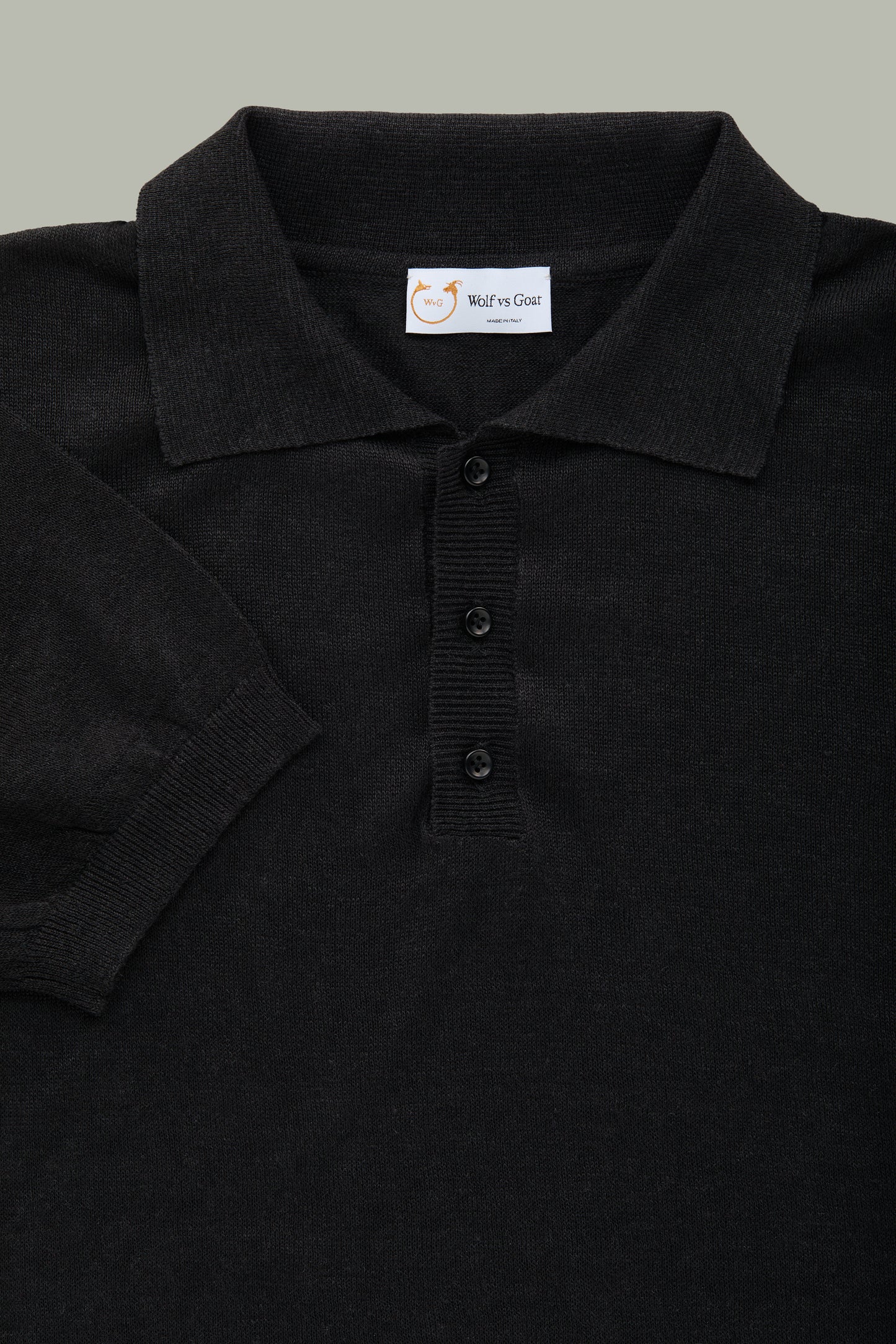 Short Sleeve Linen Cotton Knitted Polo Black