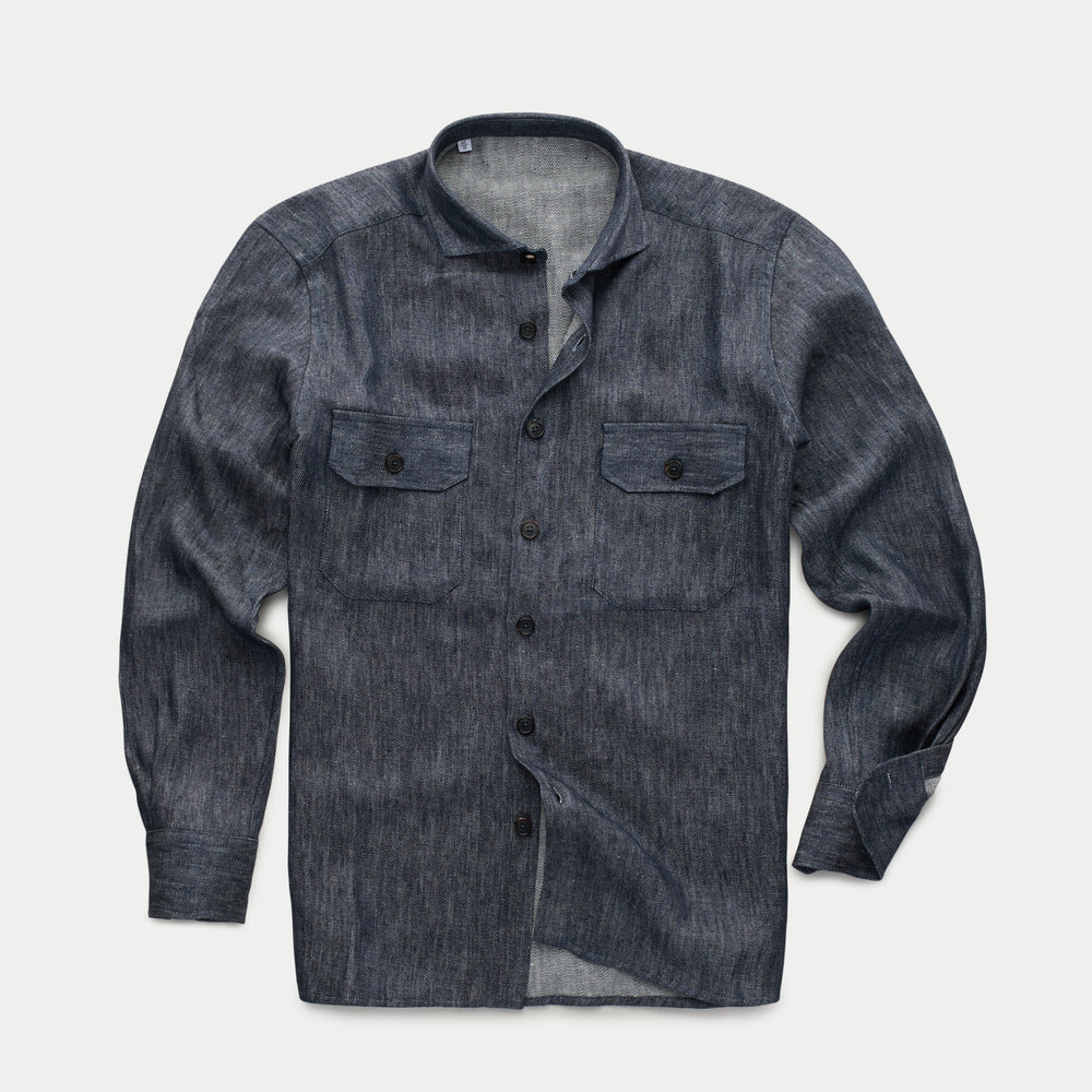 Linen Shirt Jacket Denim