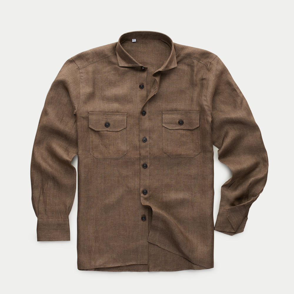 Linen Shirt Jacket Dark Earth