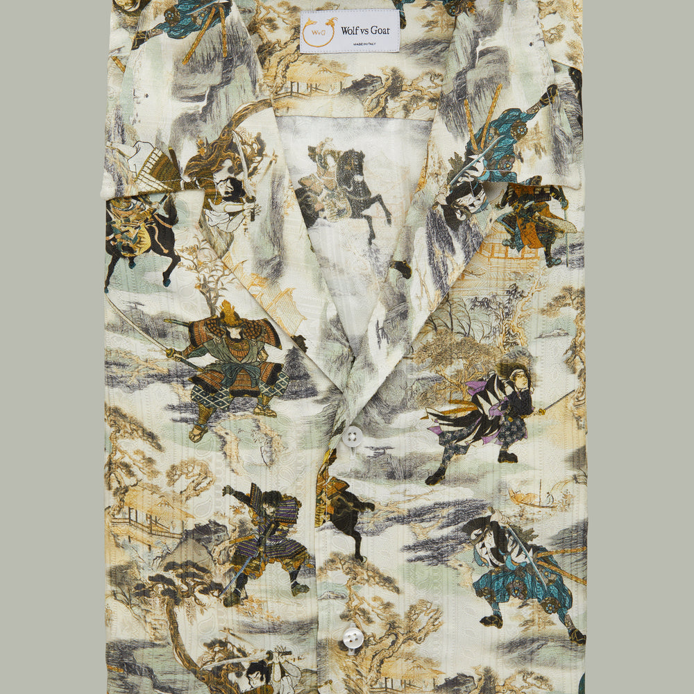 Silk Bowling Shirt Samurai Print