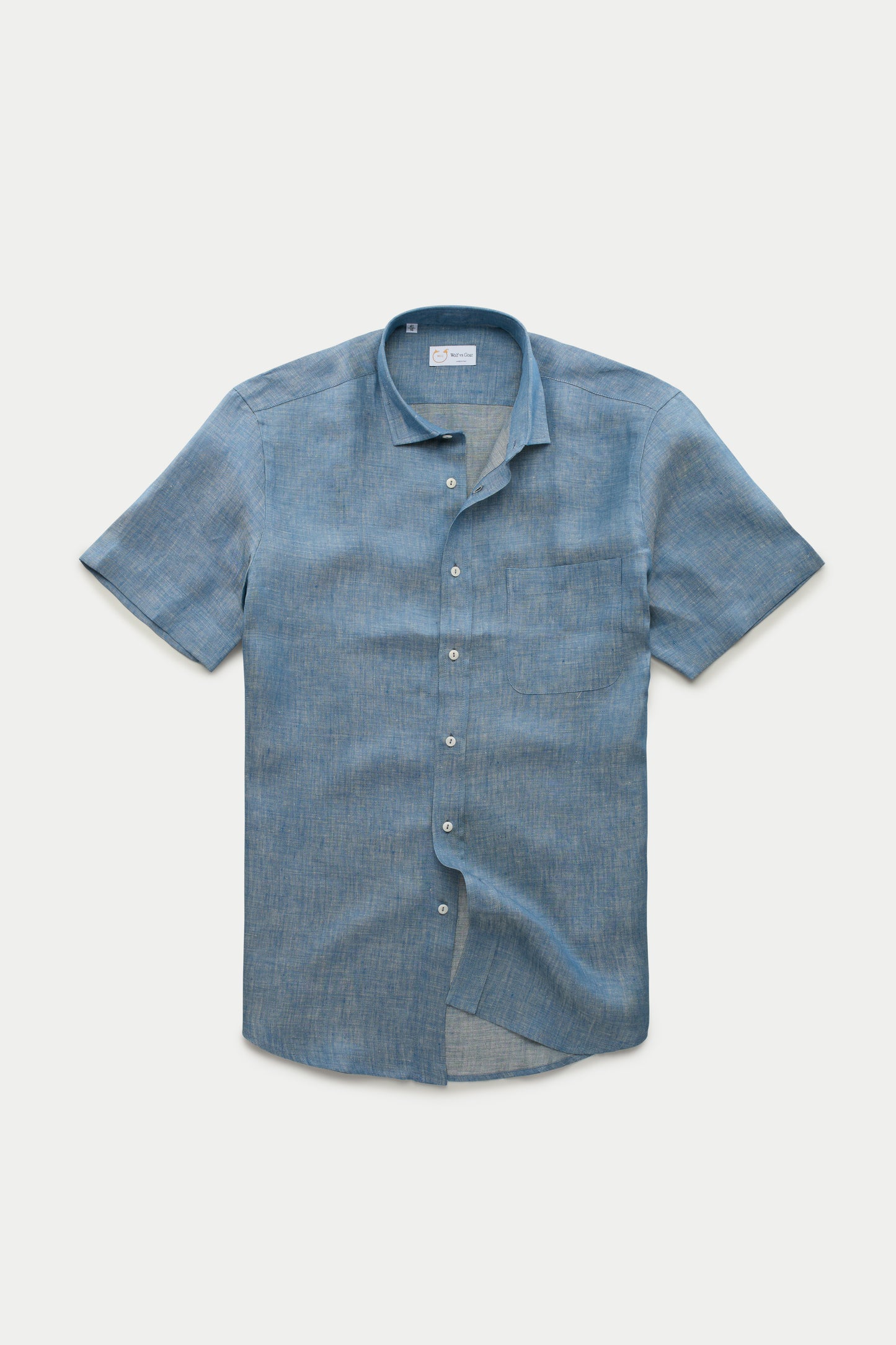 Regular Short Sleeve Linen Shirt Chambray Blue