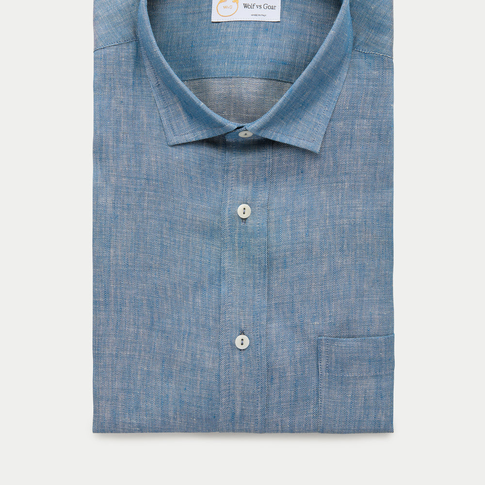 
                  
                    Regular Short Sleeve Linen Shirt Chambray Blue
                  
                