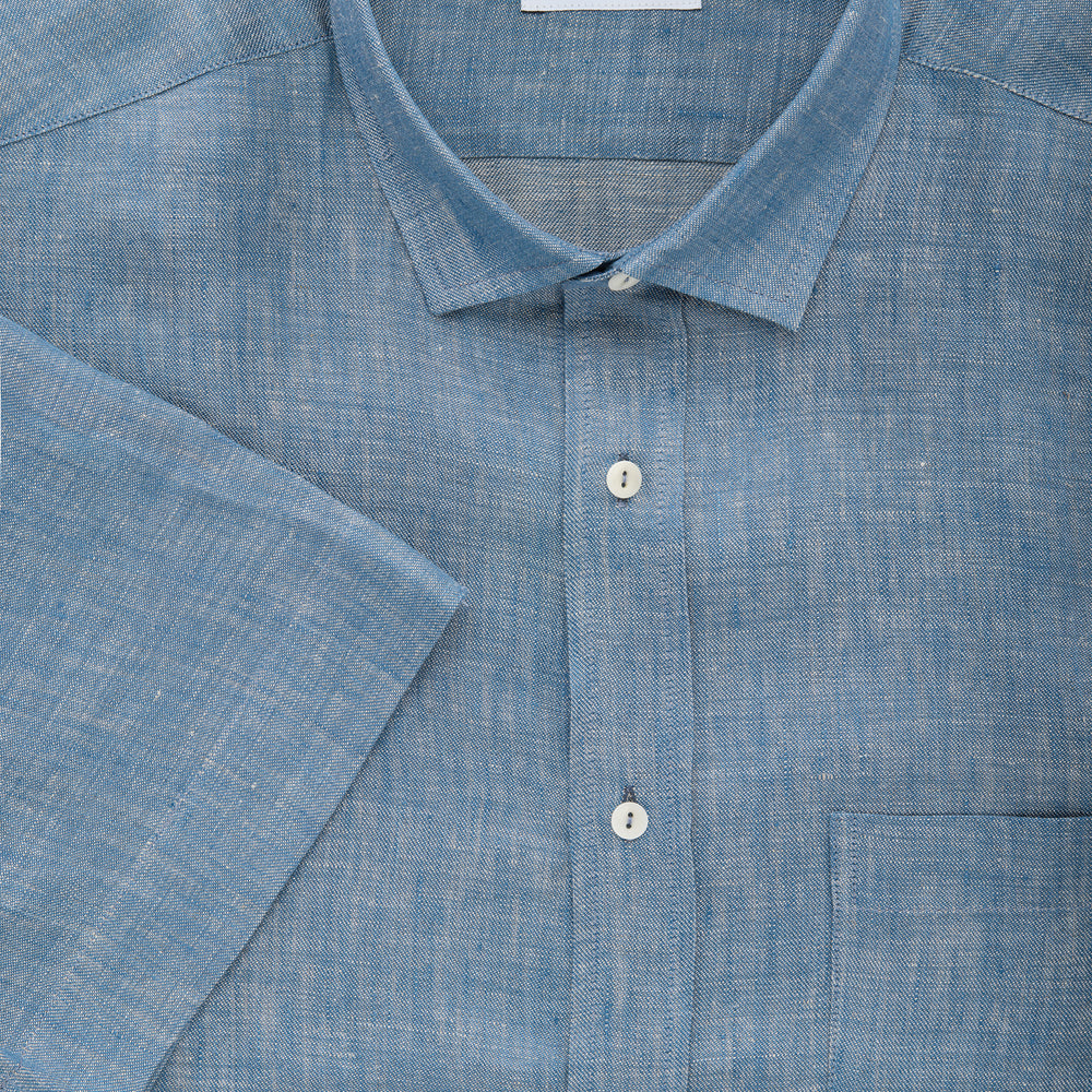 
                  
                    Regular Short Sleeve Linen Shirt Chambray Blue
                  
                