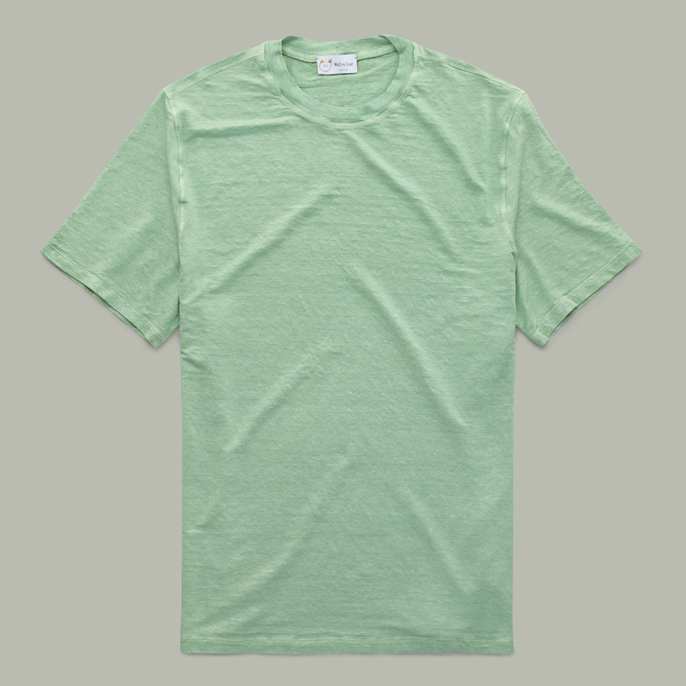 Short Sleeve Linen Crew Neck Jersey Tee Shirt Desert Sage