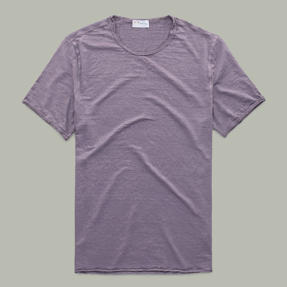 Short Sleeve Linen Roll Neck Tee Shirt Purple Sage