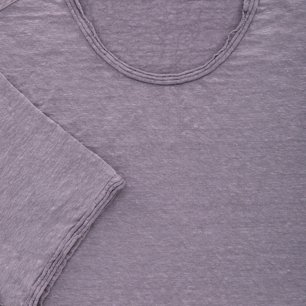 Short Sleeve Linen Roll Neck Tee Shirt Purple Sage