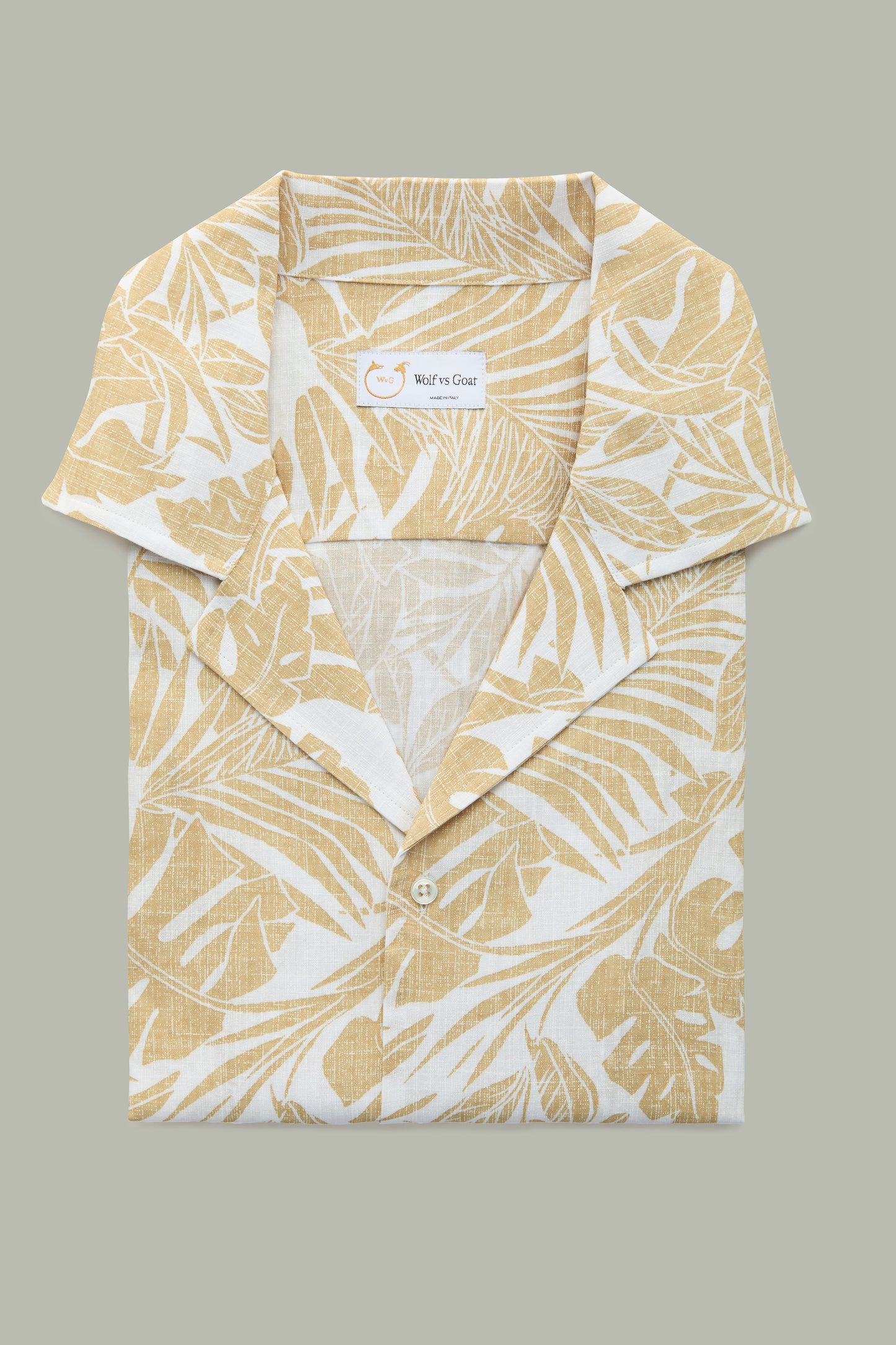 Linen Cotton Bowling Shirt Gold Palms