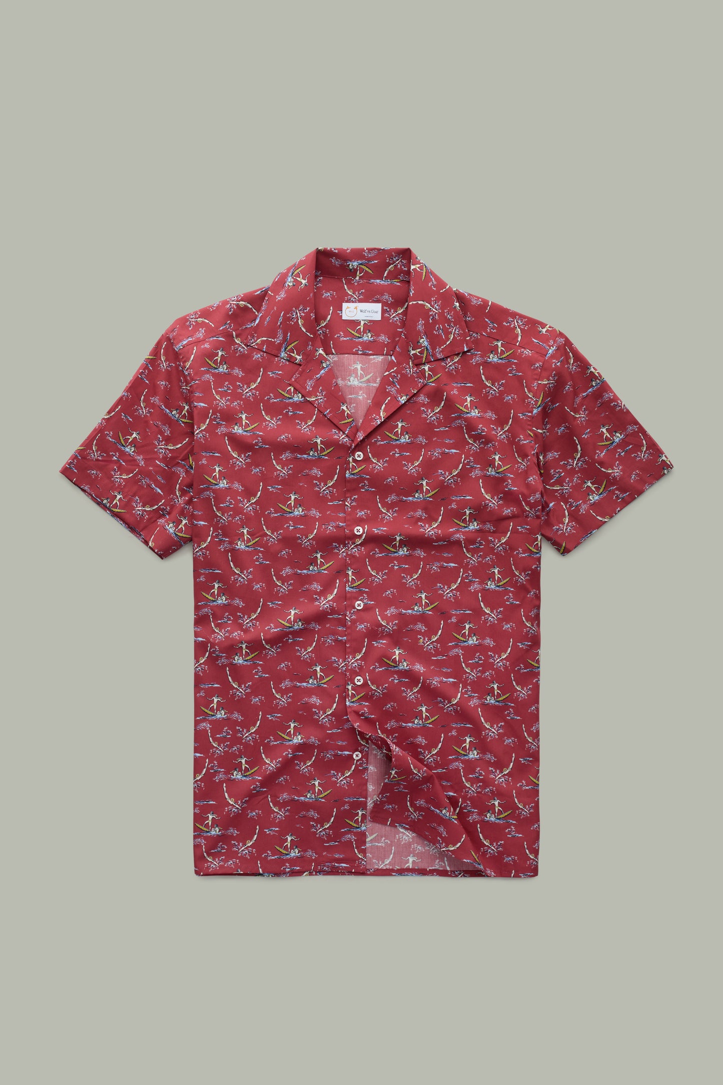 Cotton Poplin Bowling Shirt Red Surfers