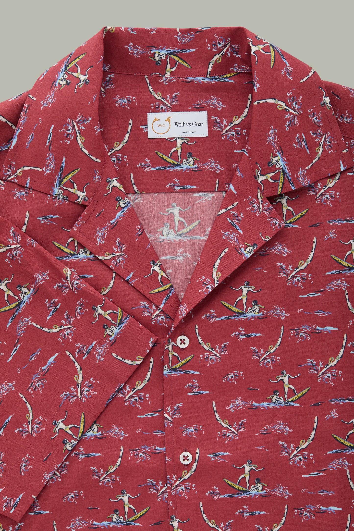 Cotton Poplin Bowling Shirt Red Surfers