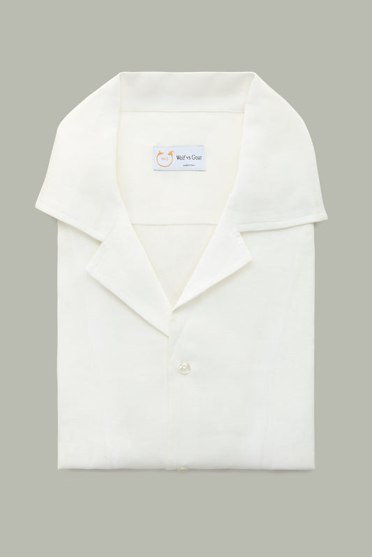 Linen Bowling Shirt Sahara White
