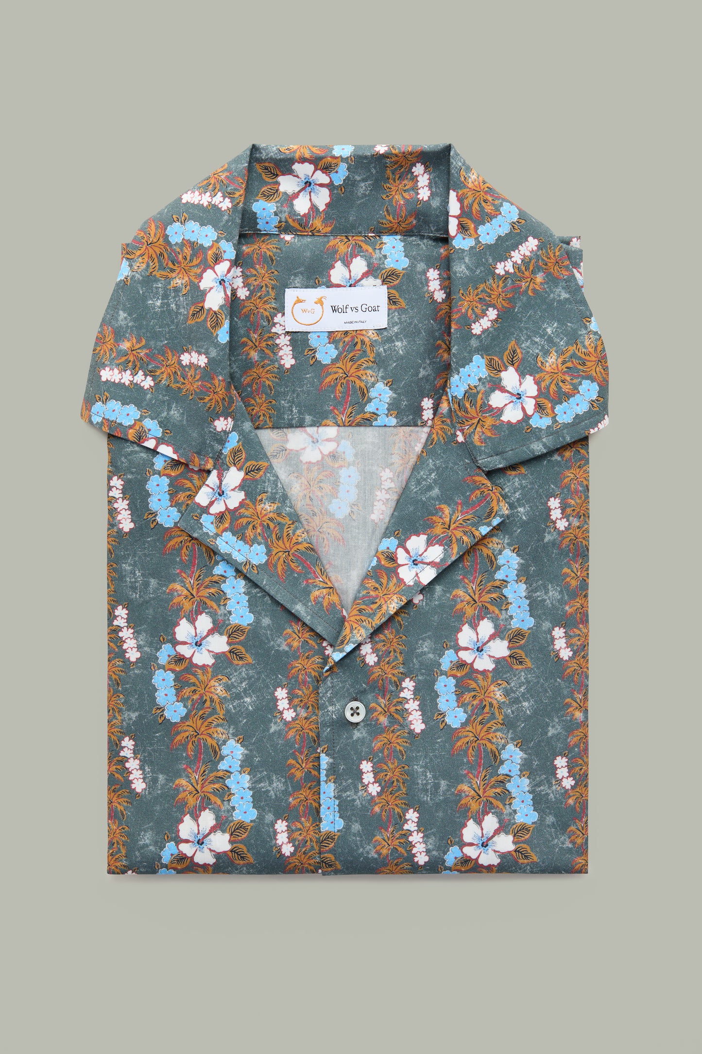 Cotton Bowling Shirt White and Blue Hibiscus