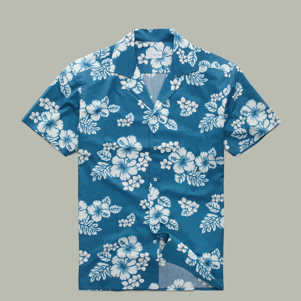 
                  
                    Cotton Bowling Shirt White Hibiscus Blue Background
                  
                