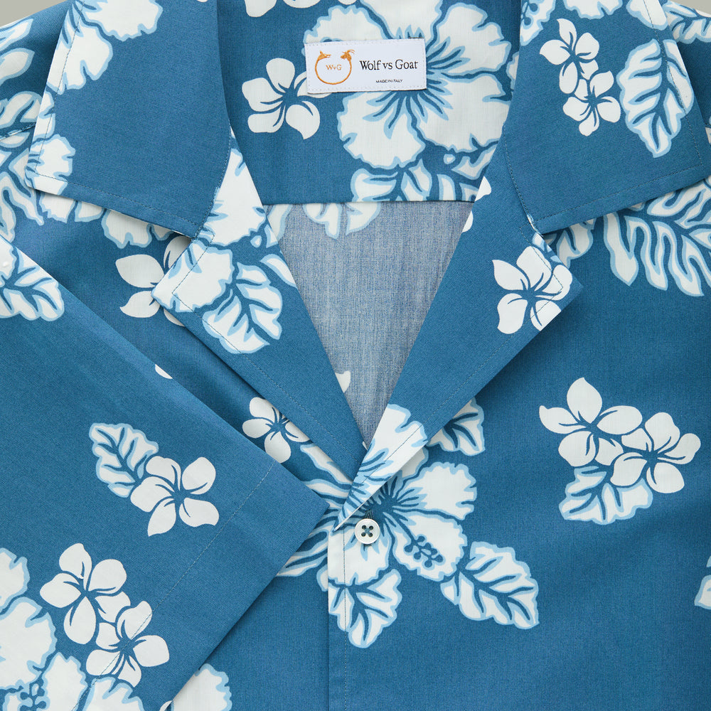 
                  
                    Cotton Bowling Shirt White Hibiscus Blue Background
                  
                